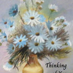 Potted blue flowers prayer card