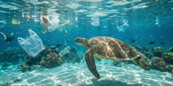 sea turtle in plastic water
